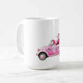 ピンクの車に乗ったおしゃれなサンタのクリスマス コーヒーマグカップ (正面左)