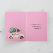ピンクの車のクリスマスツリー カード (内部)