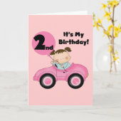 ピンクの車の女の子2nd誕生日Tシャツとギフト カード (黄色い花)