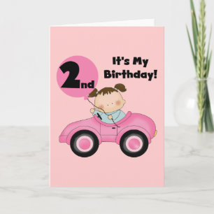 ピンクの車の女の子2nd誕生日Tシャツとギフト カード