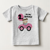 ピンクの車の女の子2nd誕生日Tシャツとギフト ベビーTシャツ (正面)