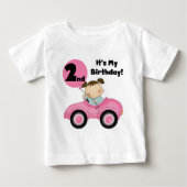 ピンクの車の女の子2nd誕生日Tシャツとギフト ベビーTシャツ (正面)
