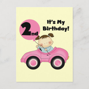 ピンクの車の女の子2nd誕生日Tシャツとギフト ポストカード