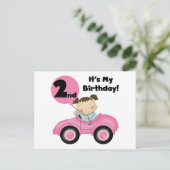 ピンクの車の女の子2nd誕生日Tシャツとギフト ポストカード (スタンド正面)