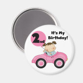 ピンクの車の女の子2nd誕生日Tシャツとギフト マグネット (正面/裏面)