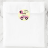 ピンクの車の女の子2nd誕生日Tシャツとギフト ラウンドシール (バッグ)
