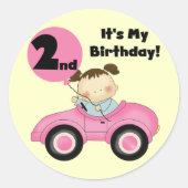 ピンクの車の女の子2nd誕生日Tシャツとギフト ラウンドシール (正面)