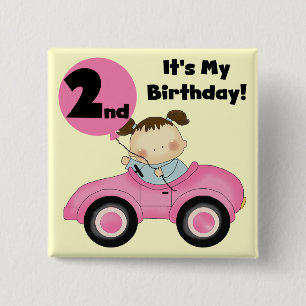 ピンクの車の女の子2nd誕生日Tシャツとギフト 缶バッジ