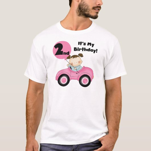 ピンクの車の女の子2nd誕生日Tシャツとギフト Tシャツ (正面)