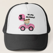 ピンクの車の女の子3rd誕生日Tシャツとギフト キャップ (正面)