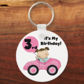 ピンクの車の女の子3rd誕生日Tシャツとギフト キーホルダー (正面)