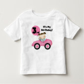 ピンクの車の女の子3rd誕生日Tシャツとギフト トドラーTシャツ (正面)