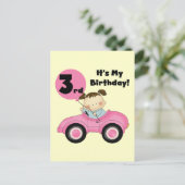 ピンクの車の女の子3rd誕生日Tシャツとギフト ポストカード (スタンド正面)