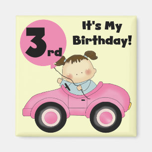ピンクの車の女の子3rd誕生日Tシャツとギフト マグネット