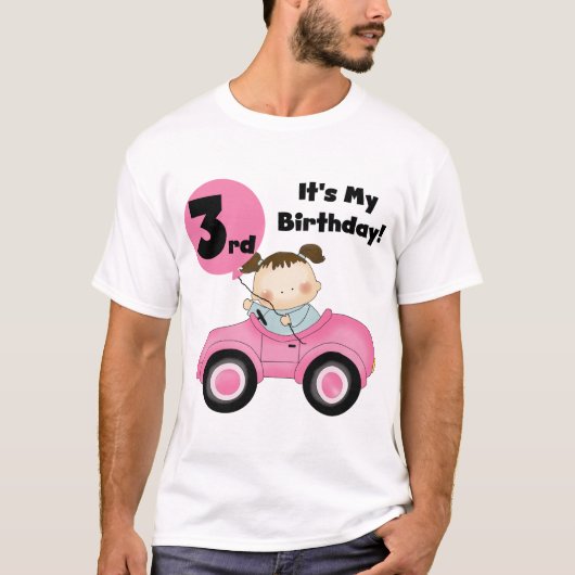 ピンクの車の女の子3rd誕生日Tシャツとギフト Tシャツ (正面)
