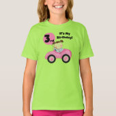 ピンクの車の女の子3rd誕生日Tシャツとギフト Tシャツ (正面)