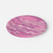 ピンクの軍隊の迷彩柄のカムフラージュの紙のパーティーのプレート ペーパープレート (アングル)