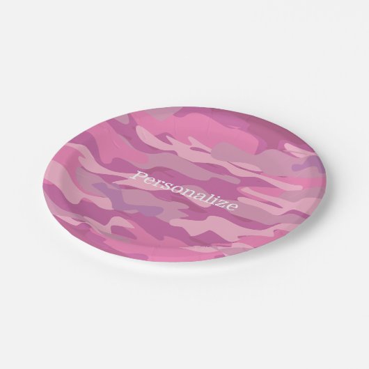 ピンクの軍隊の迷彩柄のカムフラージュの紙のパーティーのプレート ペーパープレート (アングル)