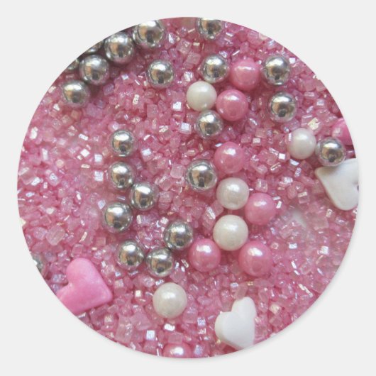 ピンクの輝きおよび愛ハート ラウンドシール (正面)