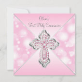 ピンクの輝きが最初の聖餐式をクロス 招待状 (正面)