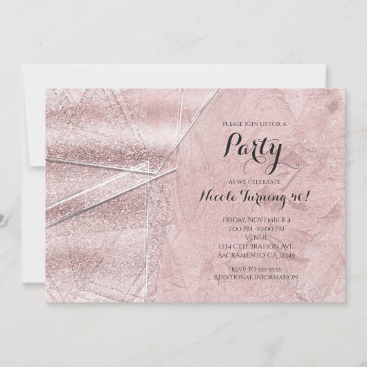 ピンクの輝きのあるクリスタルガラス グラマラス パーティー招待状 招待状 (正面)