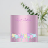 ピンクの輝きのあるチューリップのスイート16招待状 招待状 (スタンド正面)