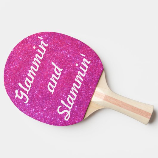 ピンクの輝きのきらめくグリッターの魅力的できらびやかなスポーツ 卓球ラケット (横)