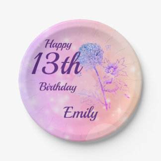 ピンクの輝きの妖精の女の子の第13誕生日 ペーパープレート