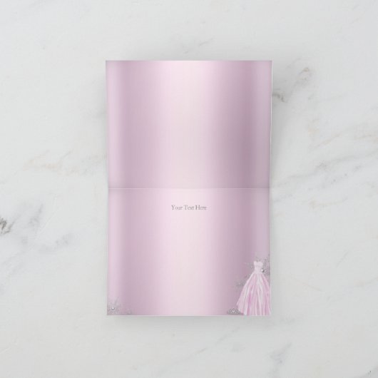 ピンクの輝きの服のティアラのサンキューカード サンキューカード (内部)