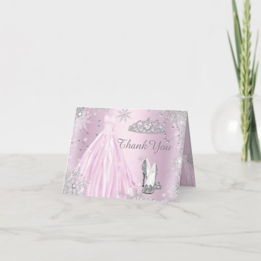 ピンクの輝きの服のティアラのサンキューカード サンキューカード (正面)