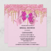 ピンクの輝きの金ゴールドの弓のきらめく灯  招待状 (正面/裏面)