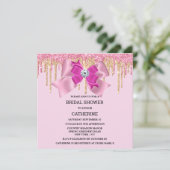 ピンクの輝きの金ゴールドの弓のきらめく灯  招待状 (スタンド正面)