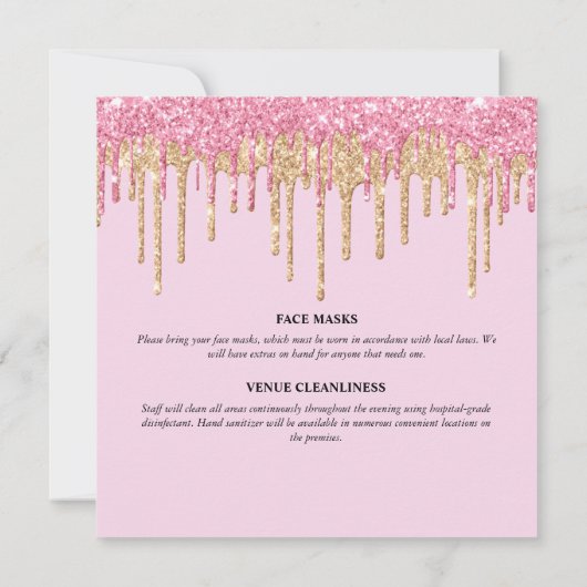 ピンクの輝きの金ゴールドの弓のきらめく灯  招待状 (裏面)