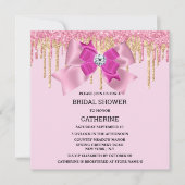 ピンクの輝きの金ゴールドの弓のきらめく灯  招待状 (正面)