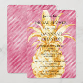 ピンクの輝きストライプ ゴールドパイナップル ブライダルシャワー 招待状 (正面/裏面)