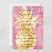 ピンクの輝きストライプ ゴールドパイナップル ブライダルシャワー 招待状 (正面)