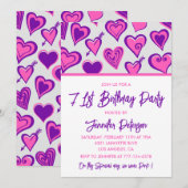 ピンクの輝きハート柄 71歳の誕生日招待状 招待状 (正面/裏面)
