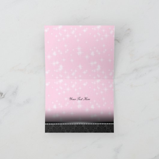 ピンクの輝き及び黒いレースSweet16のサンキューカード サンキューカード (内部)