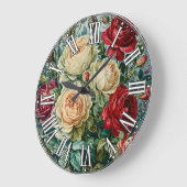 ピンクの輝き。フローラの花束バラ。 ラージ壁時計 (傾斜)