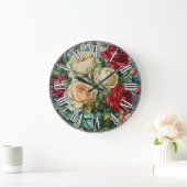 ピンクの輝き。フローラの花束バラ。 ラージ壁時計 (ホーム)