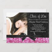 ピンクの輝く外観の弓の写真卒業 招待状 (正面)