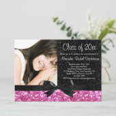 ピンクの輝く外観の弓の写真卒業 招待状 (スタンド正面)