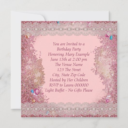 ピンクの輝く女性ピンク写真81st誕生日パーティー 招待状 (裏面)