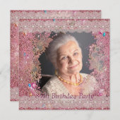 ピンクの輝く女性ピンク写真84th誕生日パーティー 招待状 (正面/裏面)