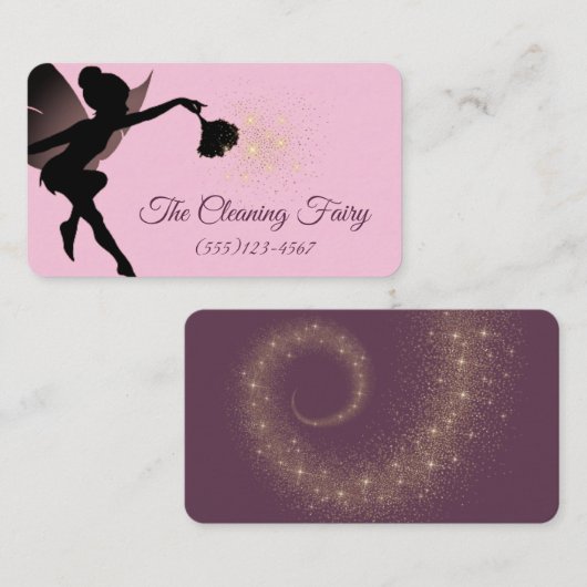 ピンクの輝く妖精のメイドハウスクリーニングサービス 名刺 (正面/裏面)