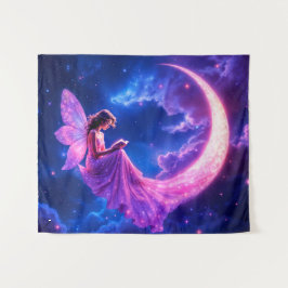 ピンクの輝く妖精の羽が輝く星 タペストリー