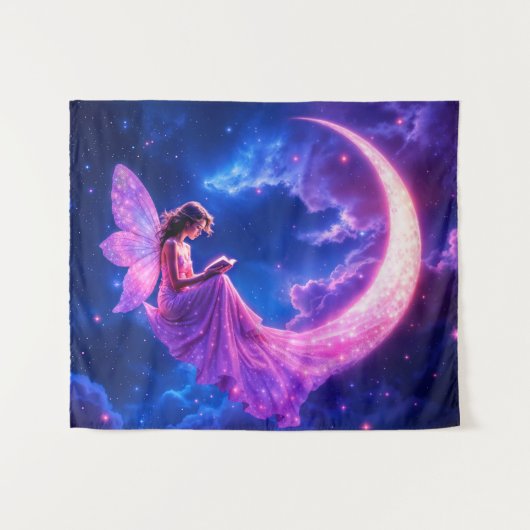 ピンクの輝く妖精の羽が輝く星 タペストリー (正面(横))