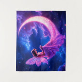 ピンクの輝く妖精の羽が輝く星 タペストリー (正面)