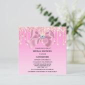 ピンクの輝く弓きらめくエレガント灯 招待状 (スタンド正面)