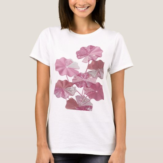 ピンクの輝く花のデザインTシャツ Tシャツ (正面)